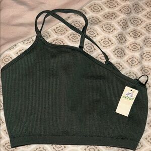 Dark Green Ribbed Crop Top